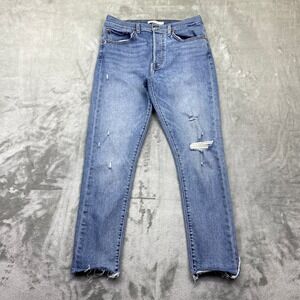 Levis Wedgie Skinny Jeans Womens Blue Distressed Raw Hem Bttn Fly Sz 30 Fits 28"